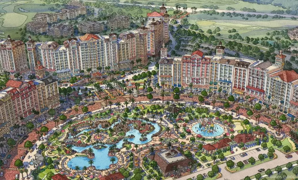Master plan of reunion resort showing the grand hotel and the shape of neighborhood in reunion resort plan