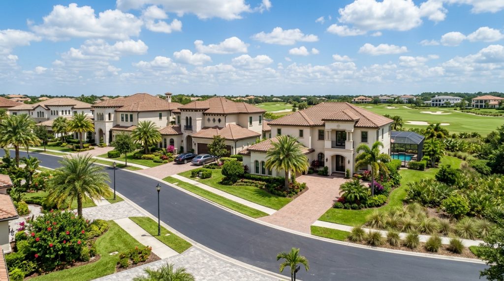 Reunion Florida real estate with upscale homes, tropical landscaping and a golf course setting
